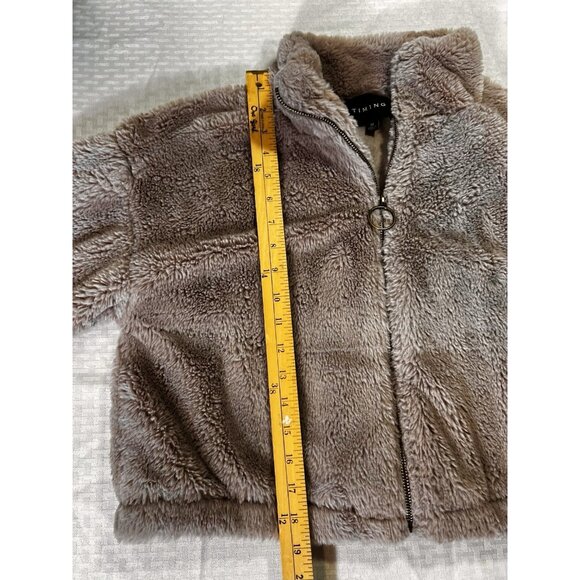 Timing Crop Faux Fur Jacket Grayish Lavendar Brassy Zip Pull Women's Size Medium - Picture 5 of 12